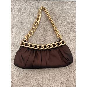 Dana Tag Dark Brown Fabric Mini Bag Thick Gold Chain Handle